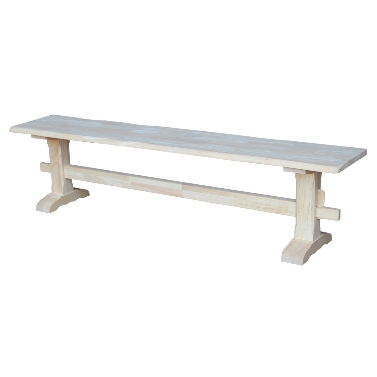 Dining Bench, 72 in Wide, Unfinished Solid Rubberwood with Trestle Legs