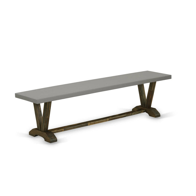 Dining Bench, 72 Inch Solid Rubberwood in Cement/Distressed Jacobean