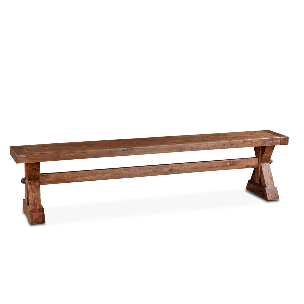 Dining Bench, 82 Inch Solid Birch Wood with Sled Legs in Brown