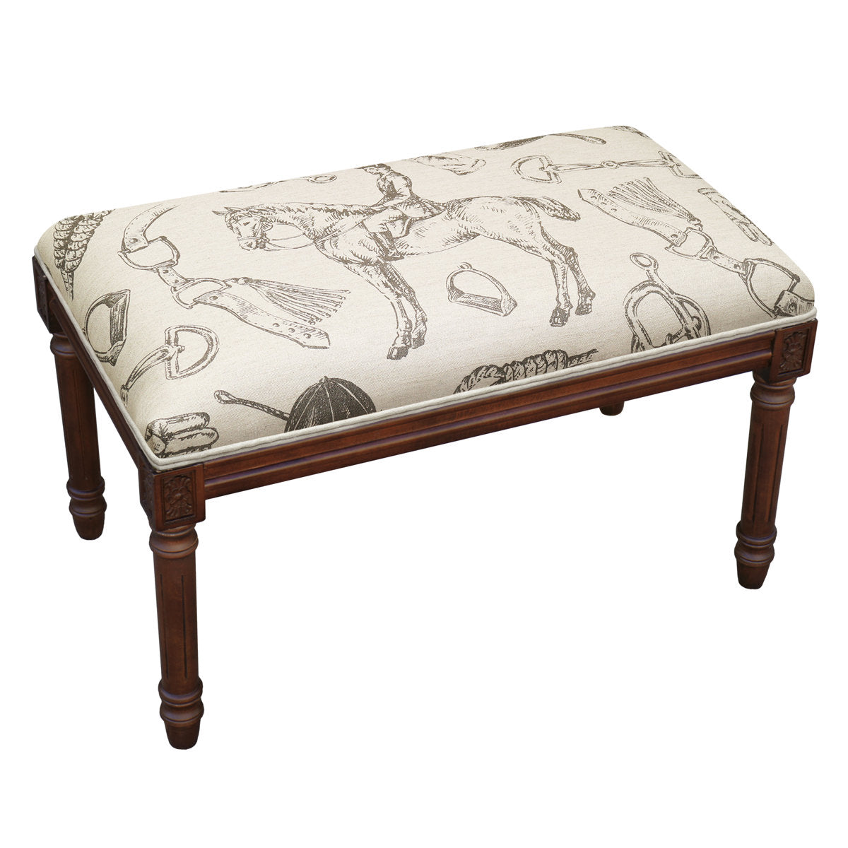 Dining Bench in Gray Linen Blend with Solid Wood Turned Legs