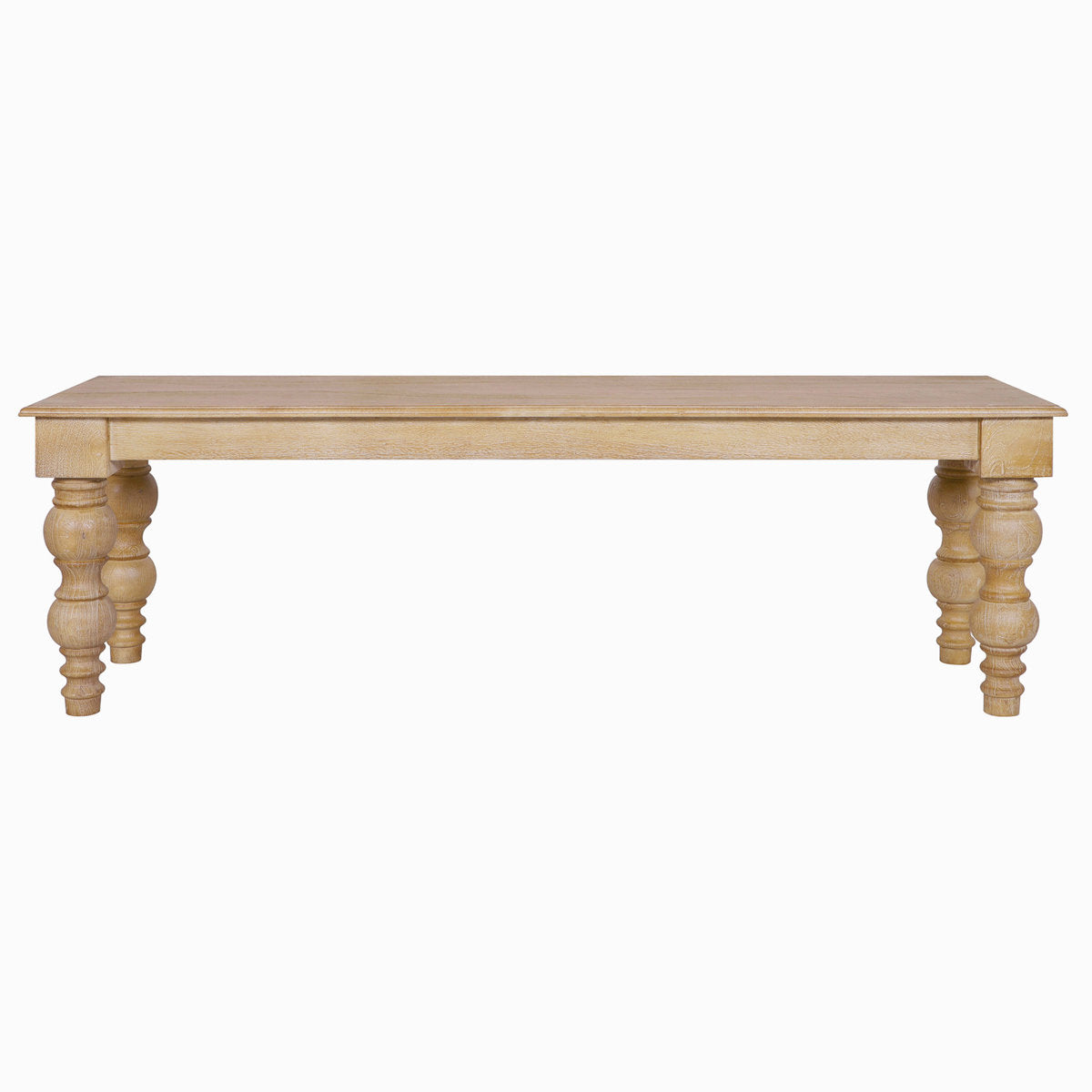 Dining Bench in Solid Mango Wood with Turned Legs, Rustic Natural