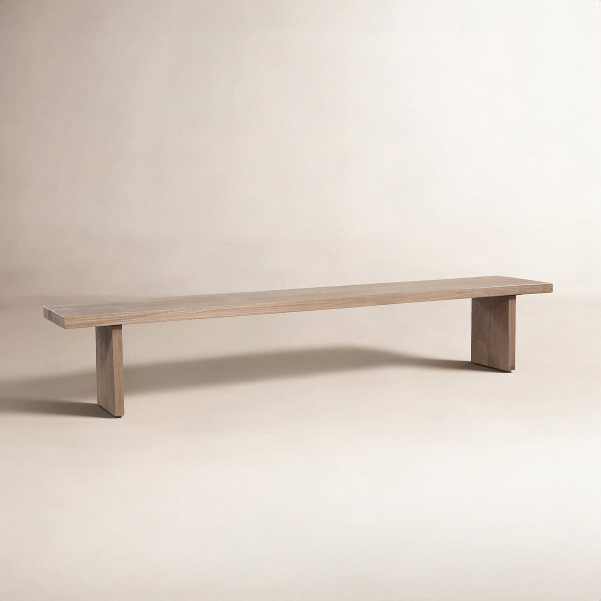 Dining Bench in Solid Oak with Two Square Legs, Sand Gray