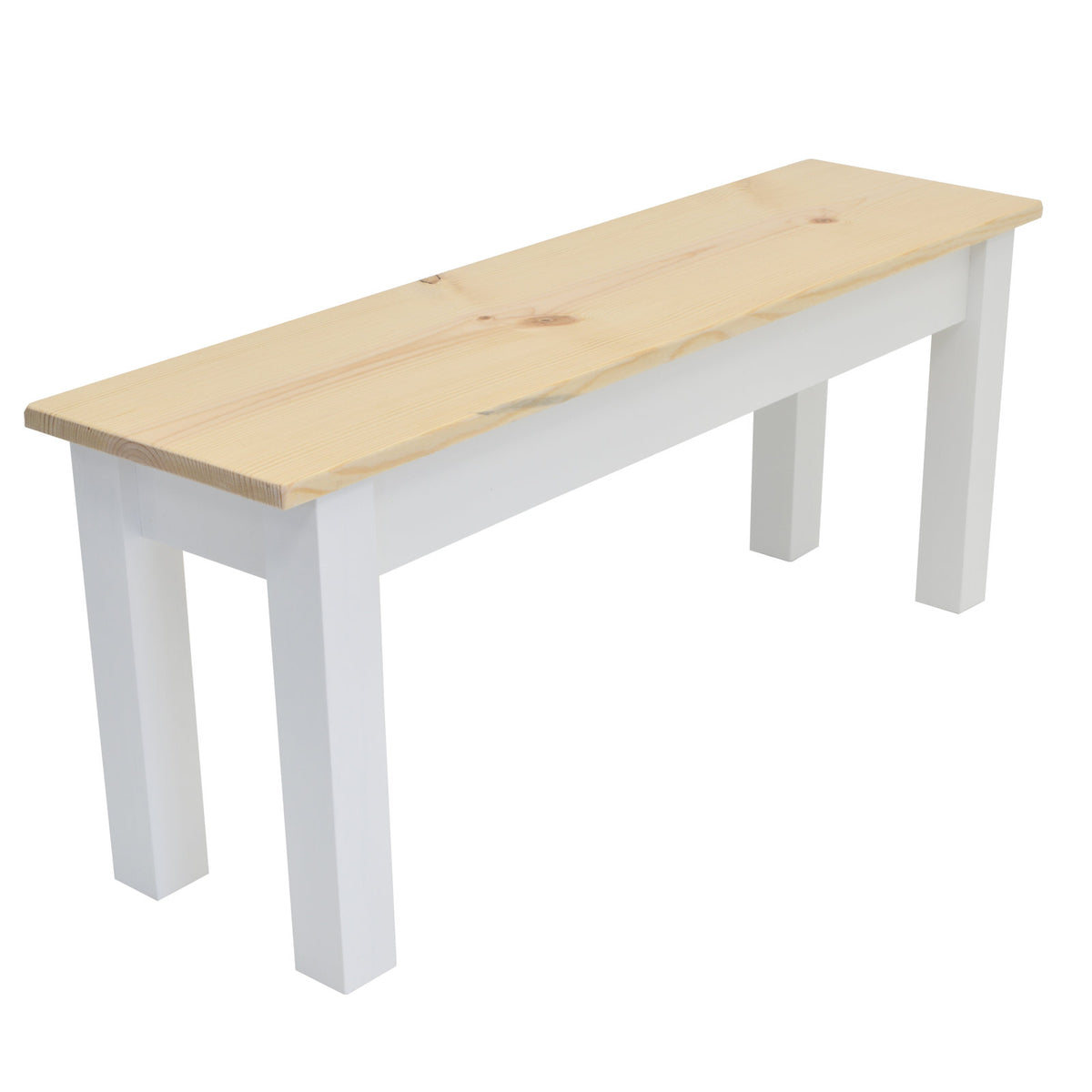 Dining Bench in Solid Pine Wood with Squared Legs, Natural and White
