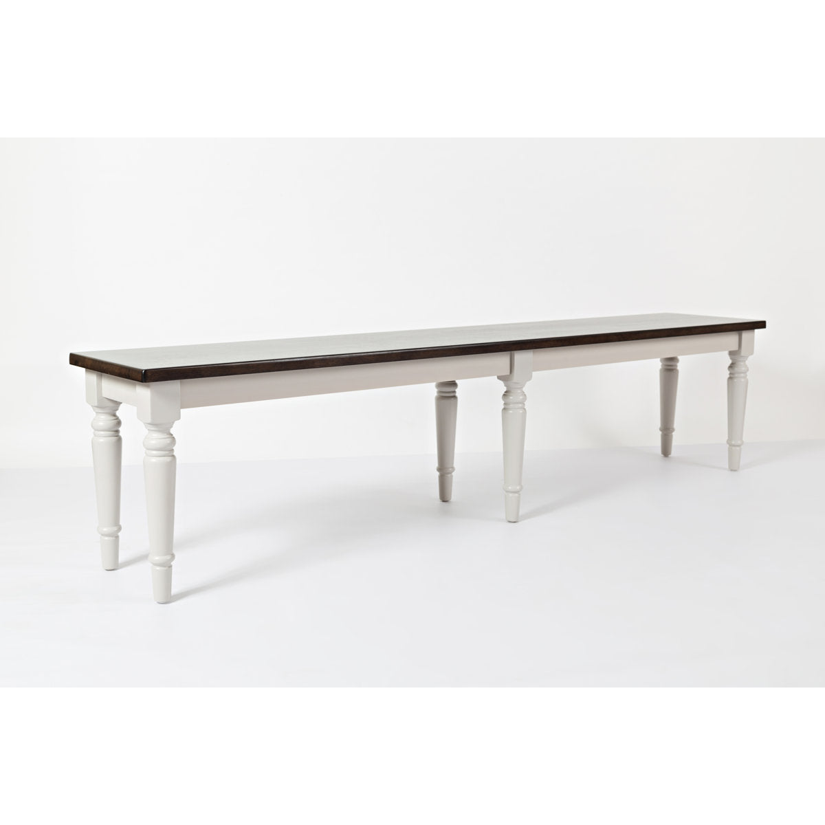 Dining Bench in Solid Rubberwood with Turned Legs, Soft Gray