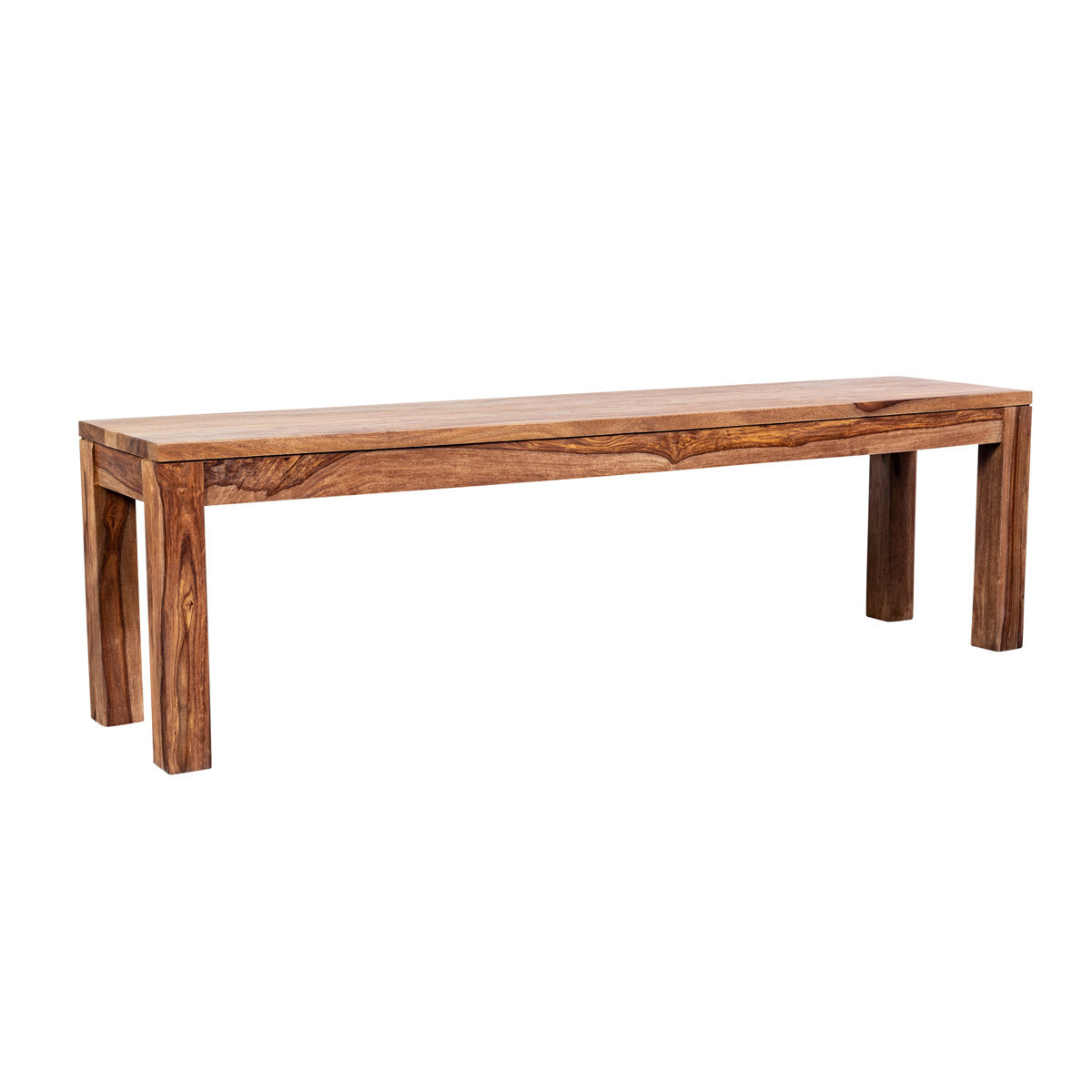 Dining Bench in Solid Sheesham Wood with Squared Legs, Brown