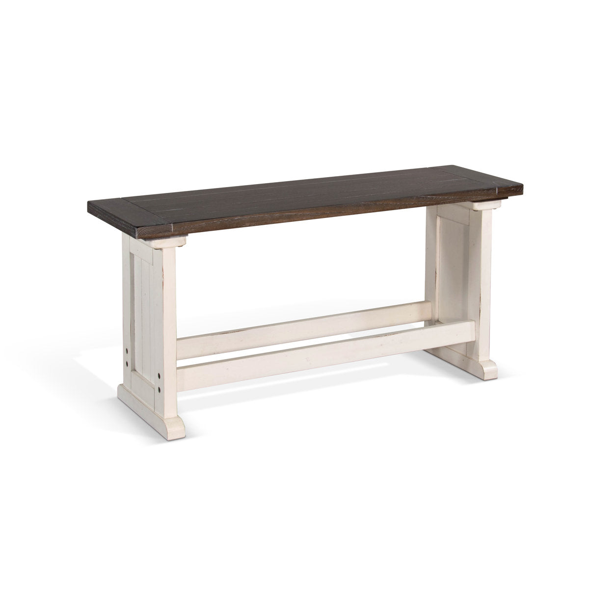 Dining Bench, Seats 2, Dark Brown and White with Squared Legs