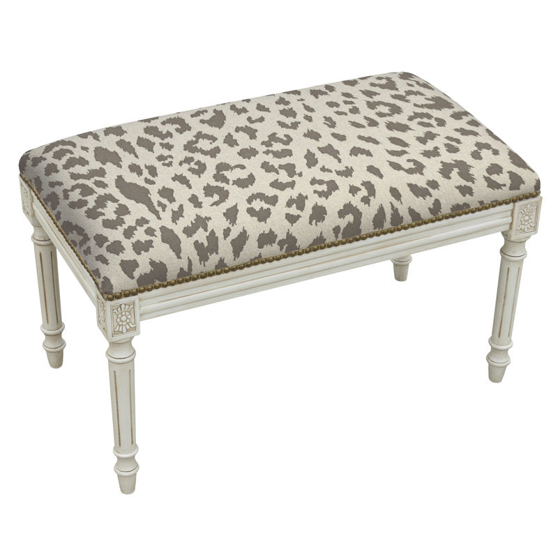 Dining Bench, Seats 2, Smoky Gray Linen Blend with Solid Wood Base