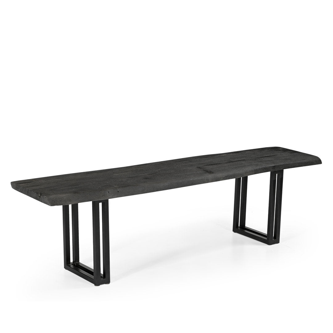 Dining Bench, Solid Acacia Wood with Black Iron Legs, Gray