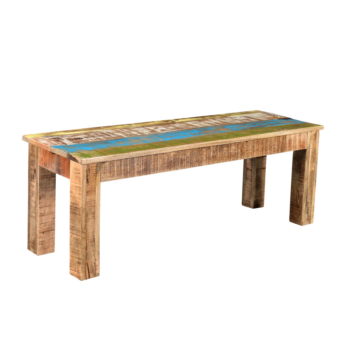 Dining Bench, Solid Mango Wood with Squared Legs, Rustic