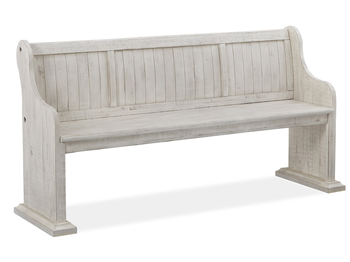 Dining Bench, Solid Pine, Alabaster with Wood Seat and Back