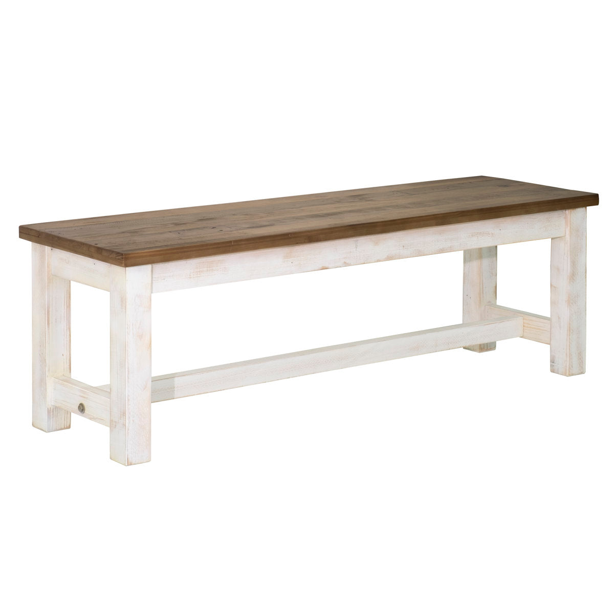Dining Bench, Solid Pine Wood in Brown with White Legs