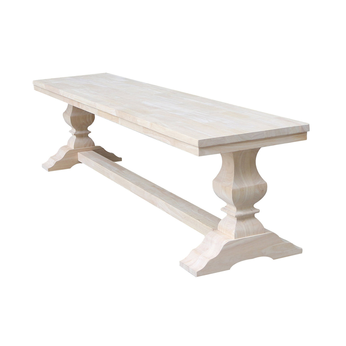 Dining Bench, Solid Rubberwood with Turned Legs, Unfinished
