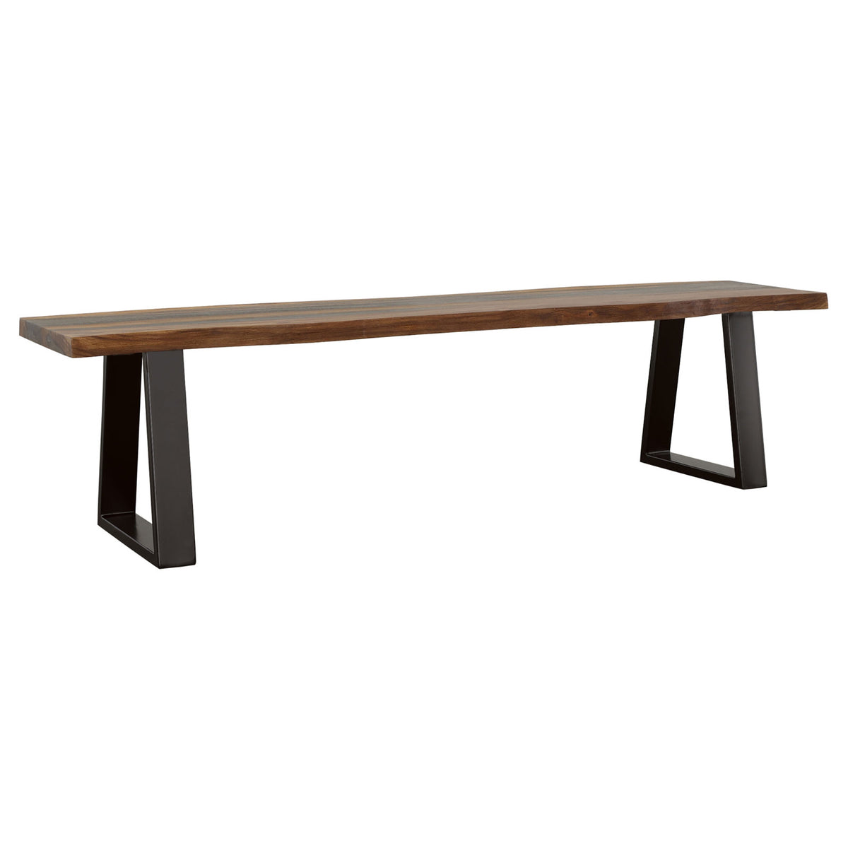 Dining Bench, Solid Sheesham Wood in Brown with Black Metal Legs
