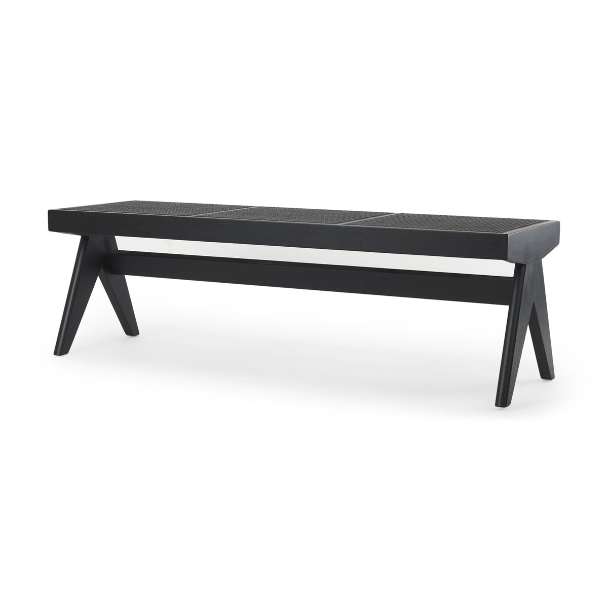 Dining Bench, Solid Wood with Cane Seat and X-Legs, Black