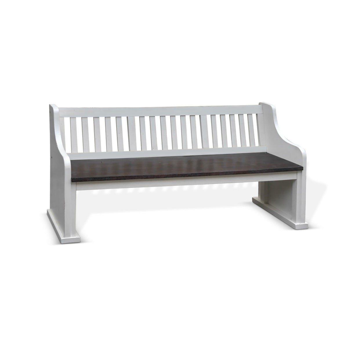 Dining Bench with Back in Solid Wood, Dark Brown and Off-White