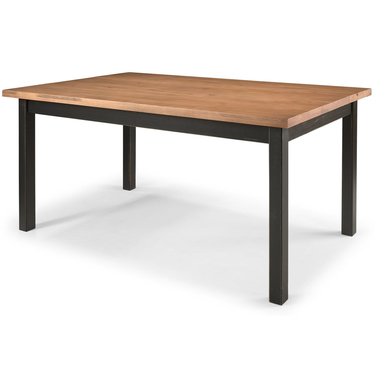 Dining Table, 63 In Solid Pine with Brown Top and Black Base