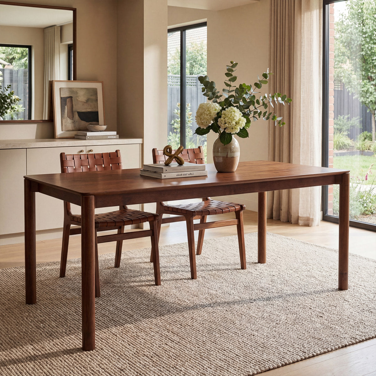 Dining Table, Rectangular Solid Wood with Four Legs, Walnut