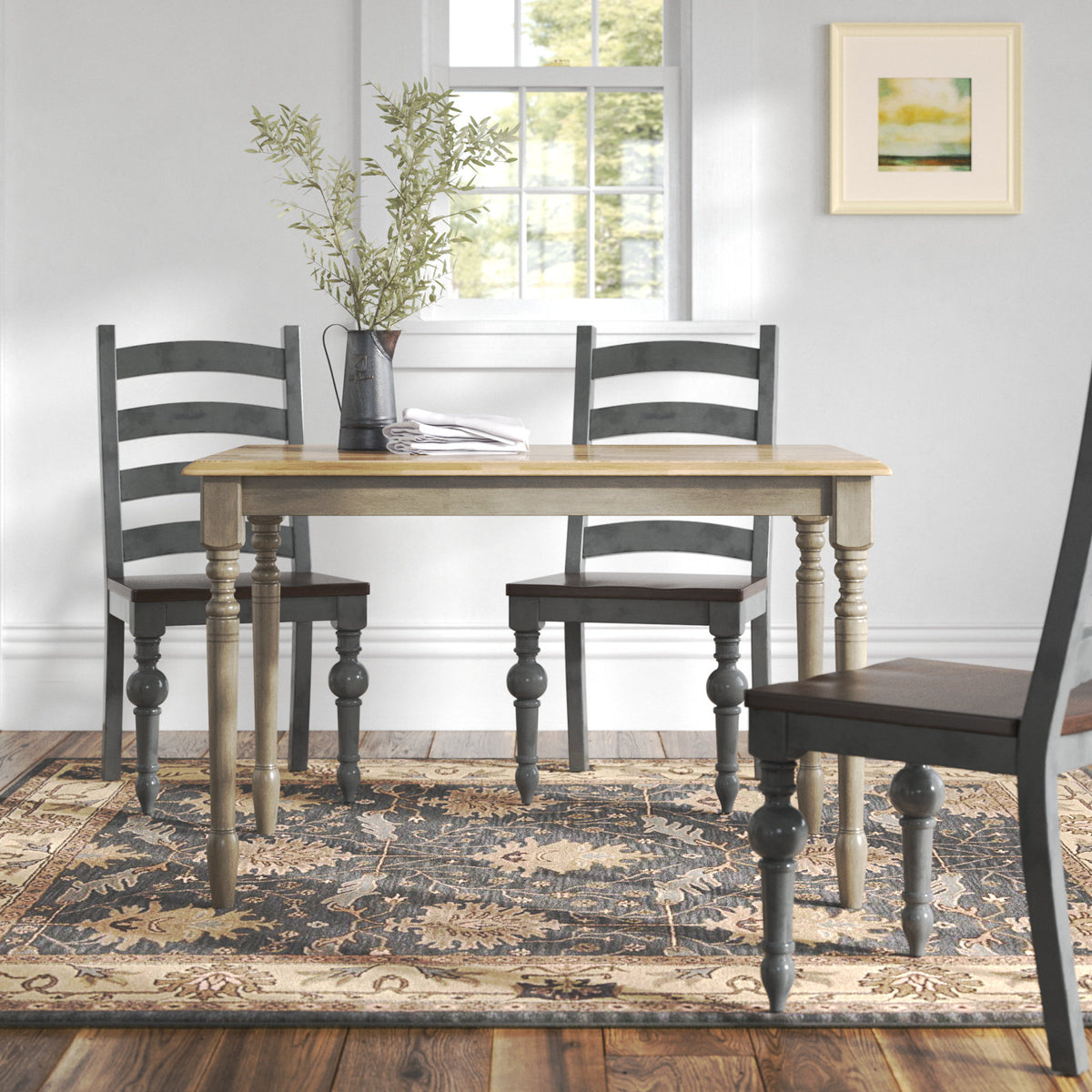 Dining Table, Seats 4, Solid Wood with Gray Base