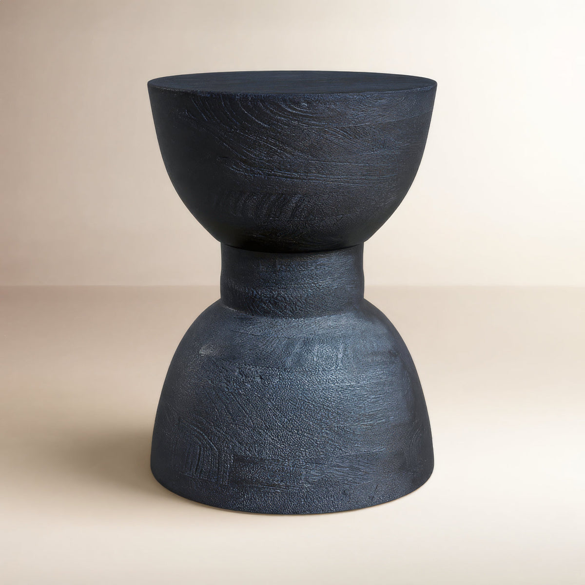 End Table, 12 in Round, Solid Acacia Wood in Dark Charcoal