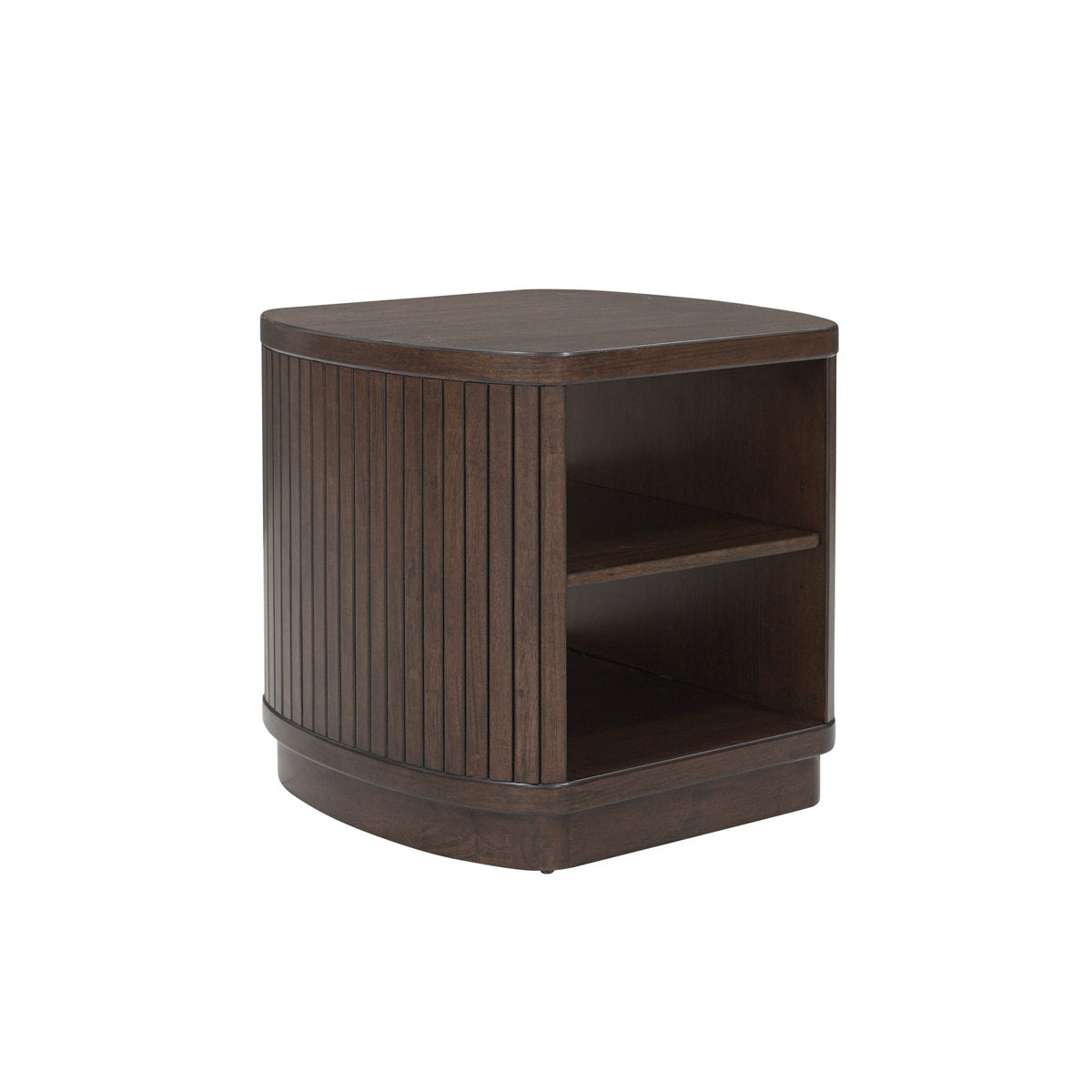 End Table, Oval with Lower Shelf, Dark Brown Wood Top with Brown Base