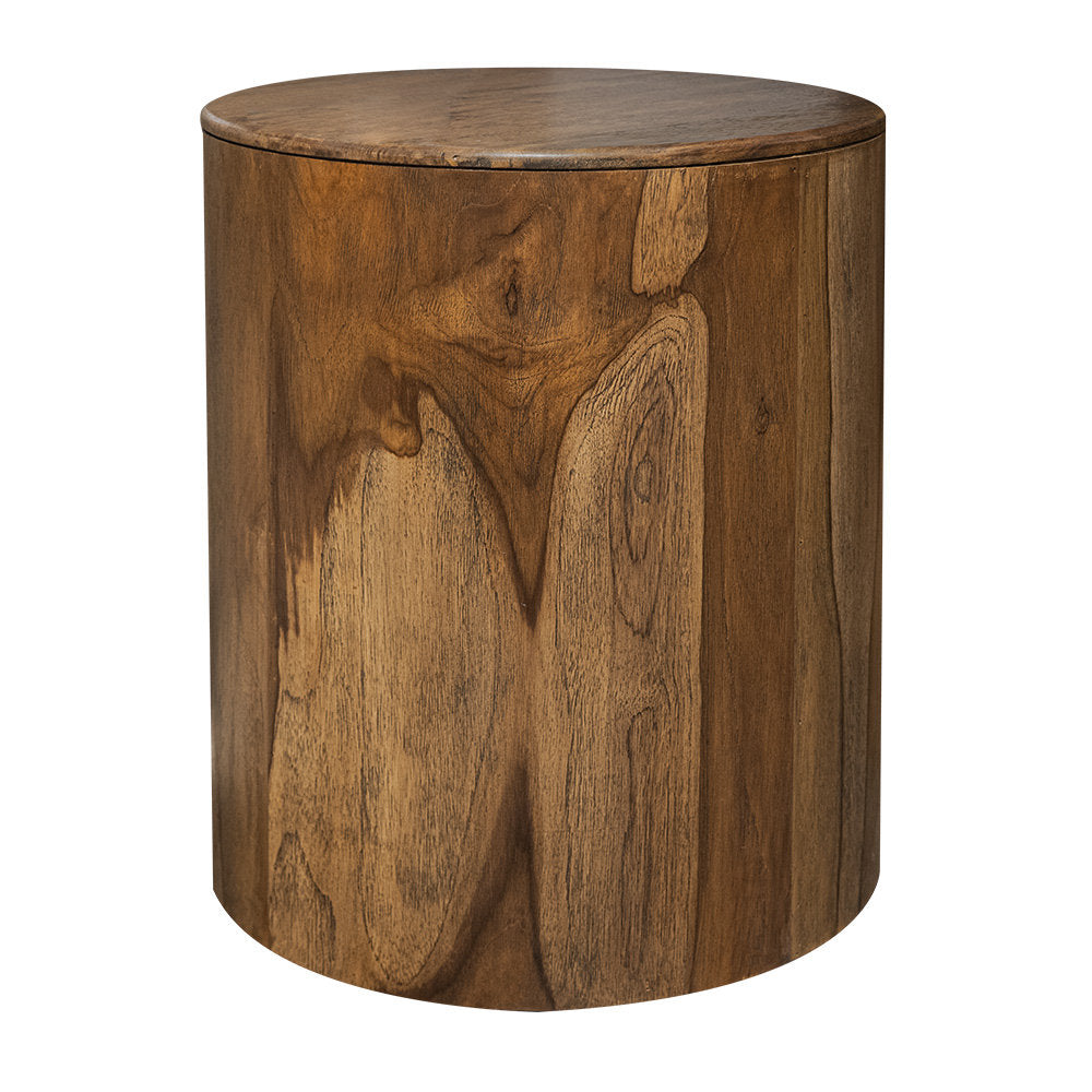 End Table, Round, Brown Solid Wood with Distressed Finish