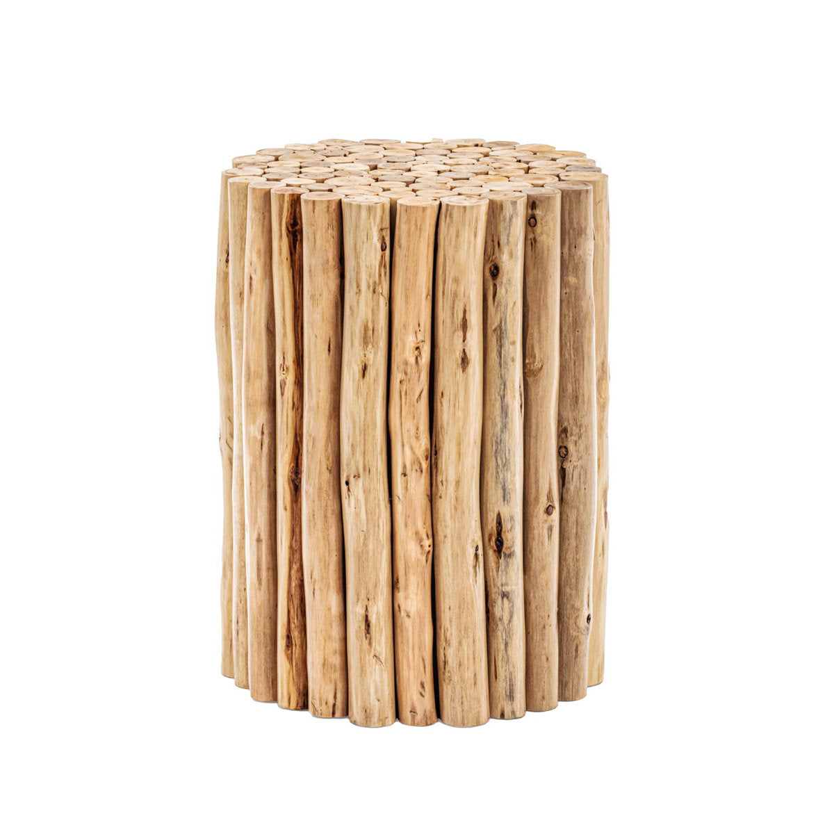 End Table, Round Solid Wood with Pedestal Base in Natural Wood