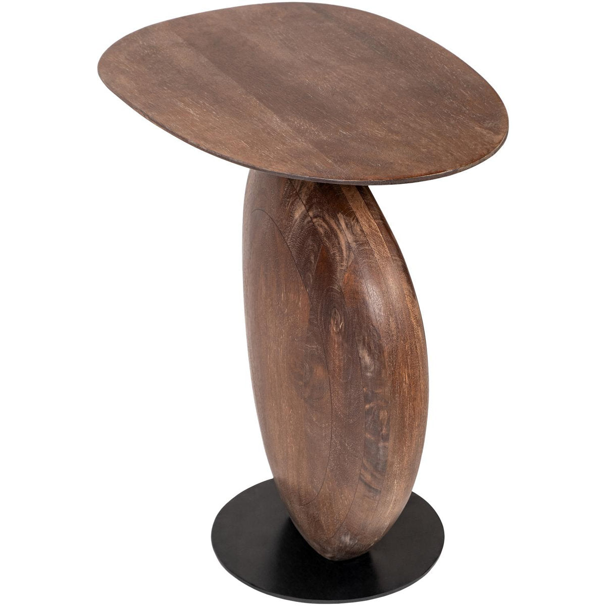 End Table, Solid Mango Wood Top and Dark Brown Base