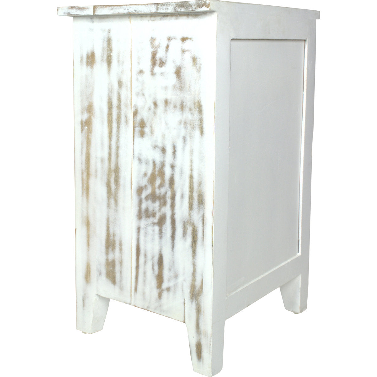 End Table, Solid Mango Wood with Drawer and Cabinet in White