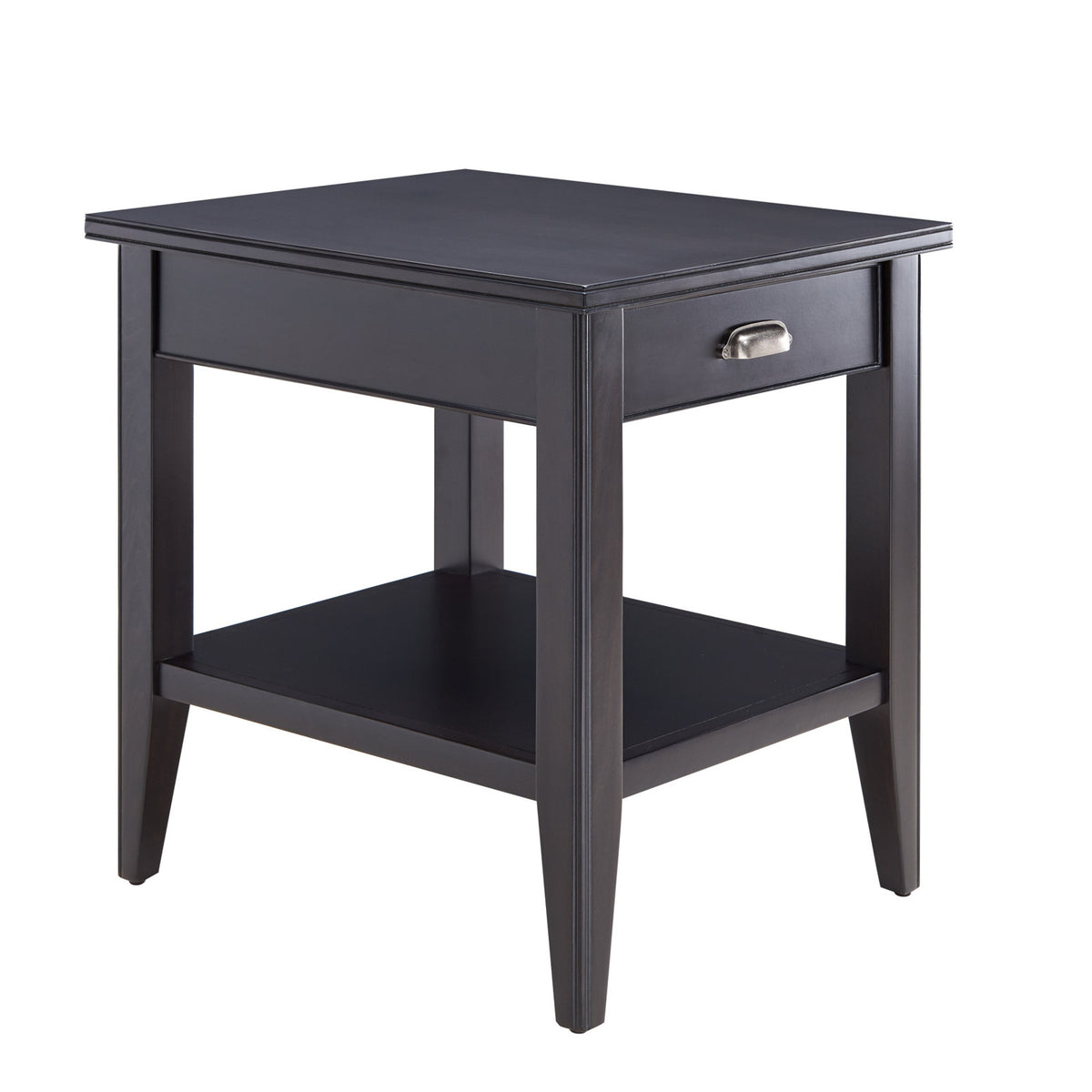 End Table, Solid Wood in Black with Drawer and Shelf