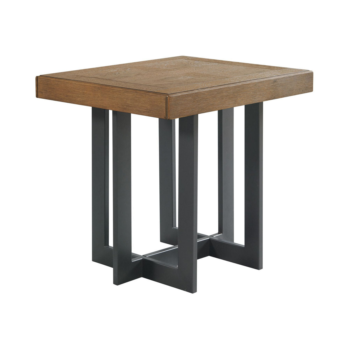 End Table, Solid Wood with Brown Top and Black Frame Base