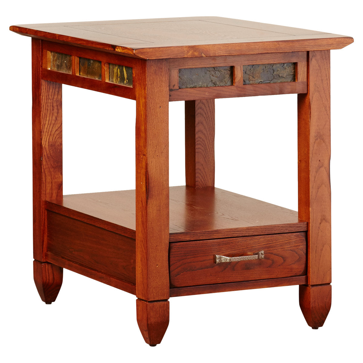 End Table with Drawer and Lower Shelf in Rustic Oak