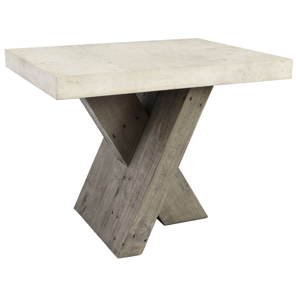 End Table with Faux Concrete Top and Solid Wood Cross Legs
