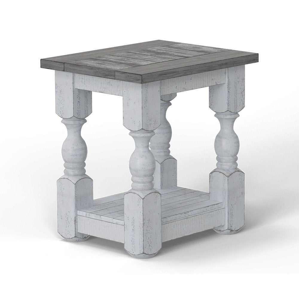 End Table with Lower Shelf, Weathered Gray Top and Antique Ivory Base