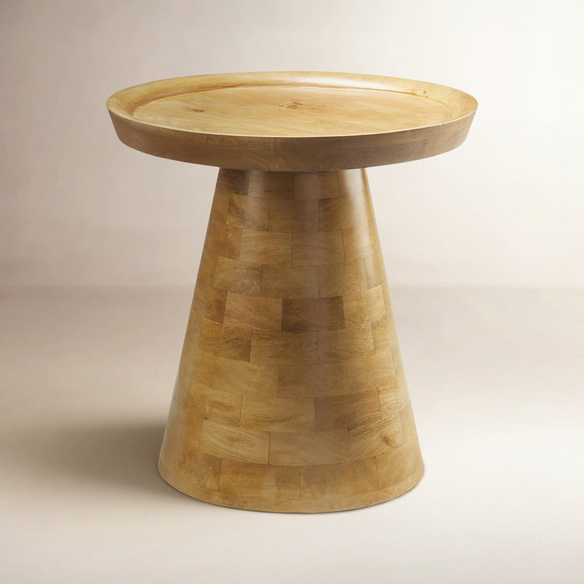 End Table with Round Pedestal Base in Solid Mango Wood