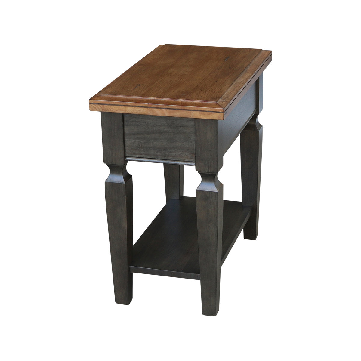 End Table with Storage Shelf, Solid Wood in Hickory/Washed Coal