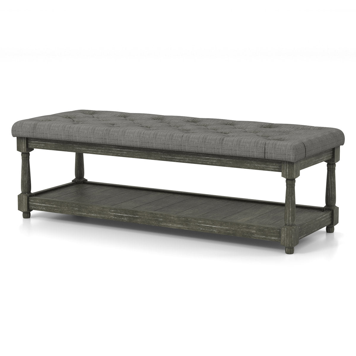 Entryway Bench, 48 in Wide with Tufted Fabric Seat