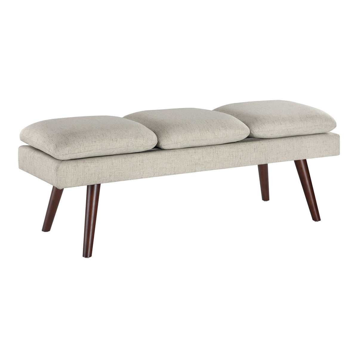 Entryway Bench, 54-Inch, Beige Upholstered with Solid Wood Legs