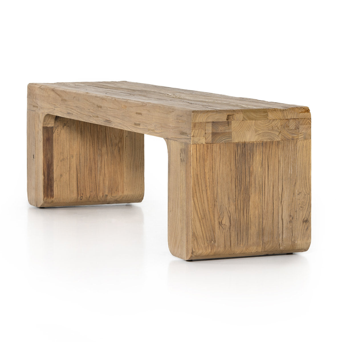 Entryway Bench, 60 in Wide, Natural Elm with Solid Wood Legs