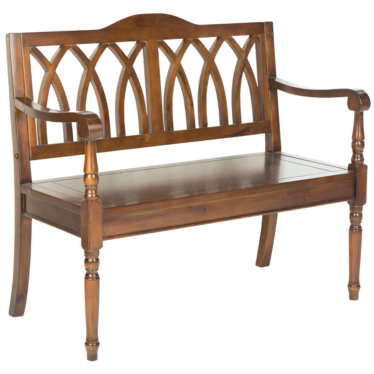 Entryway Bench in Solid Wood with Turned Legs, Dark Teak