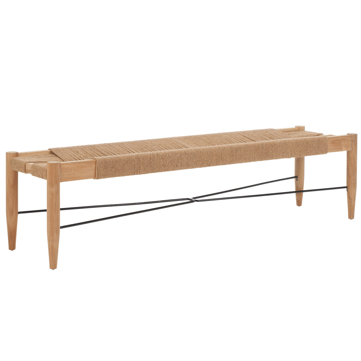 Entryway Bench, Seats 2, Natural Teak with Woven Jute Seat