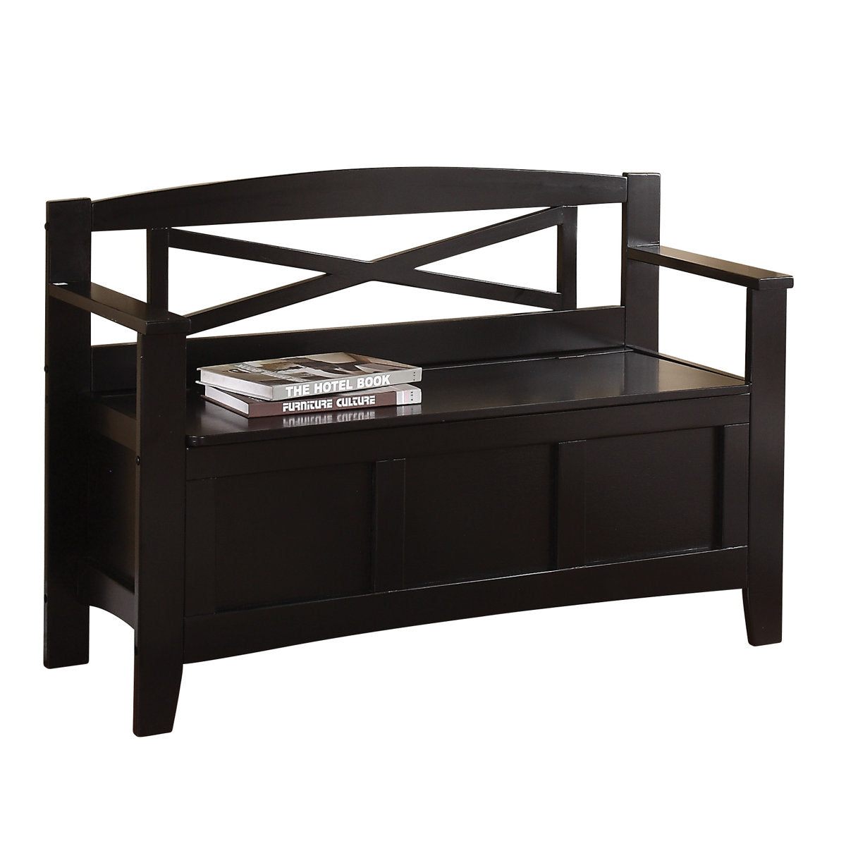 Entryway Bench with Lift-Top Storage in Black Solid Wood