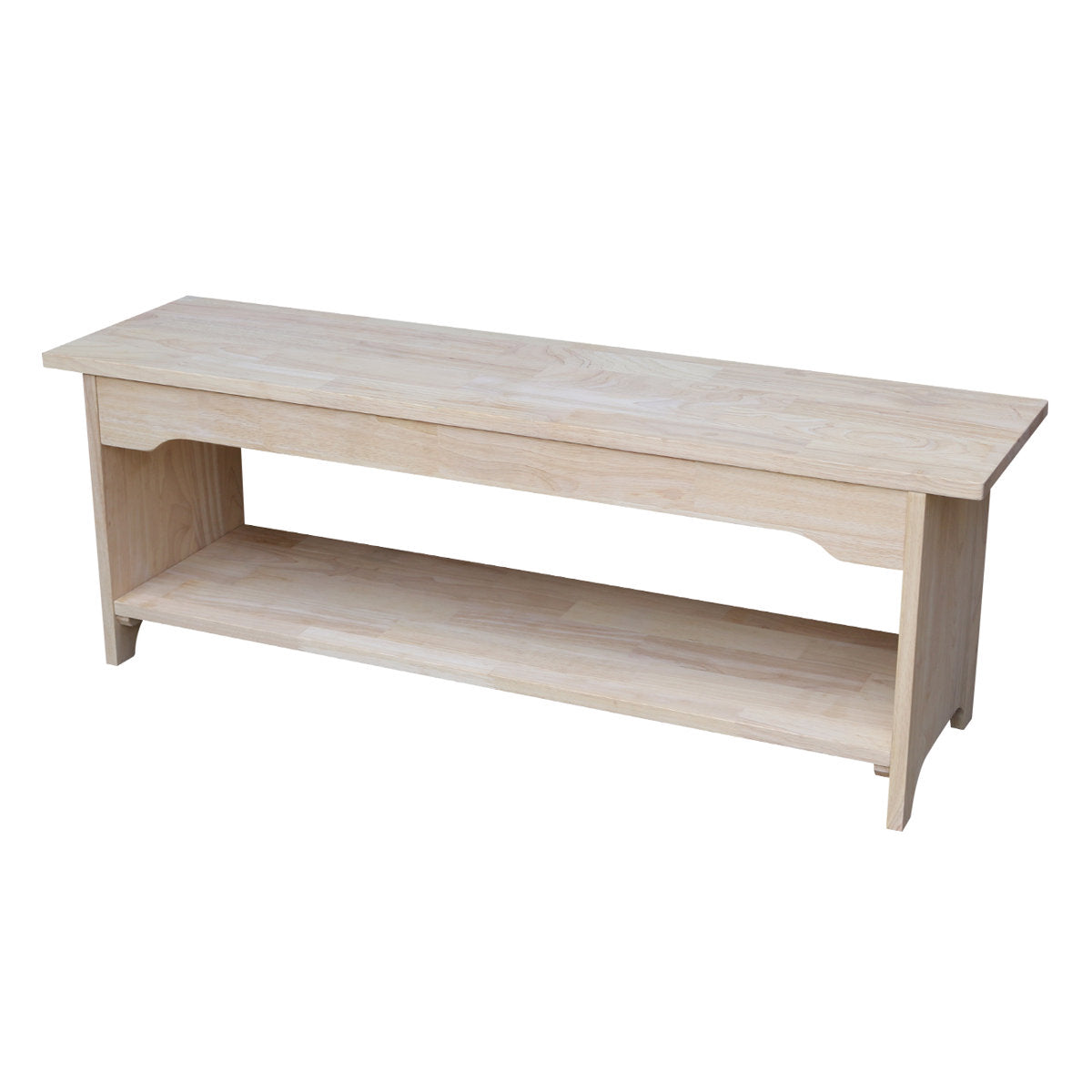 Entryway Bench with Storage Shelf, Unfinished Solid Rubberwood
