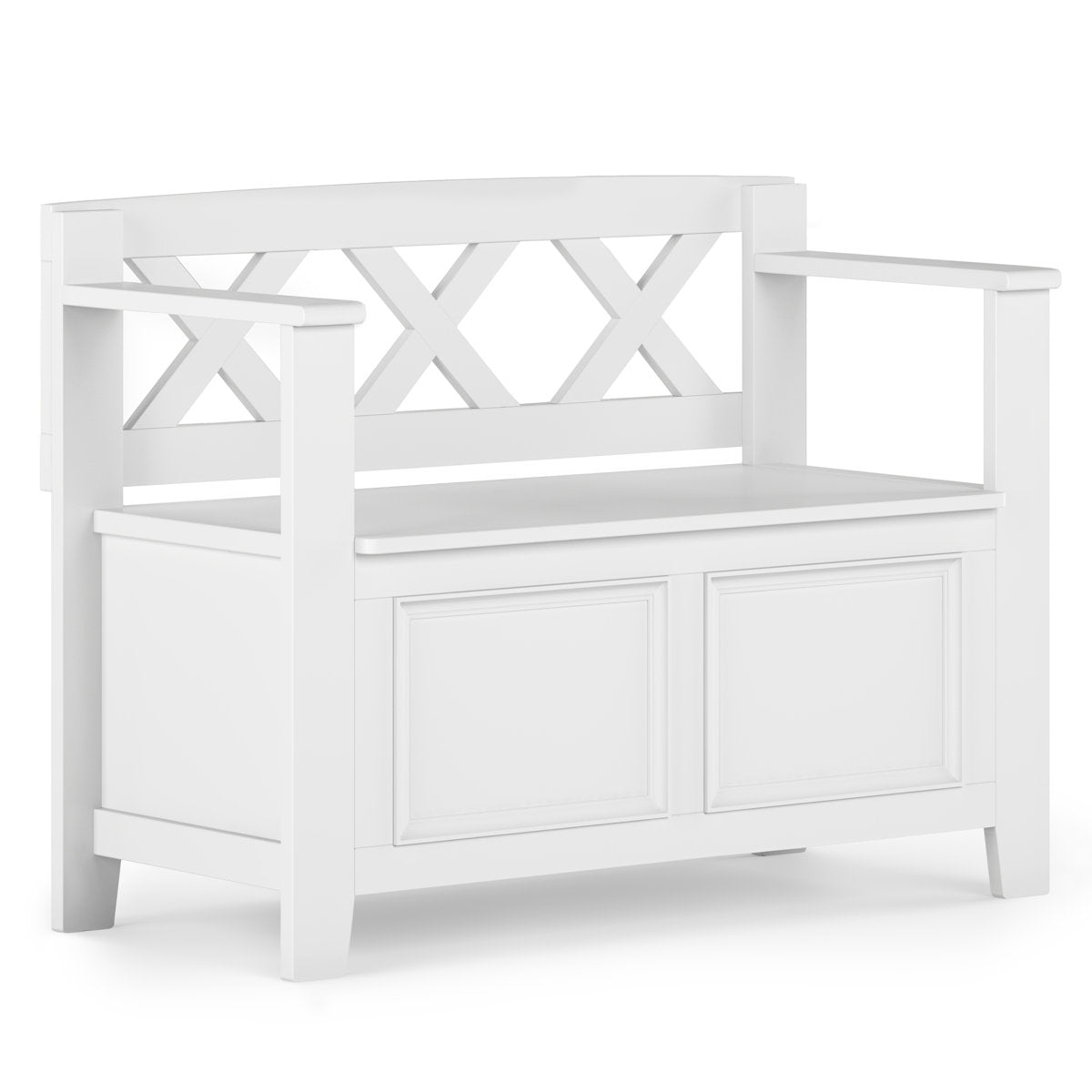 Entryway Storage Bench, Solid Wood with Flip-Top Storage, White