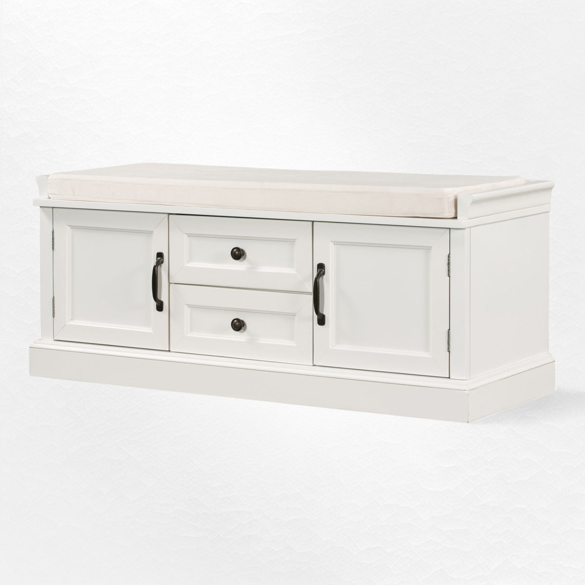 Entryway Storage Bench with Cushion in White Velvet