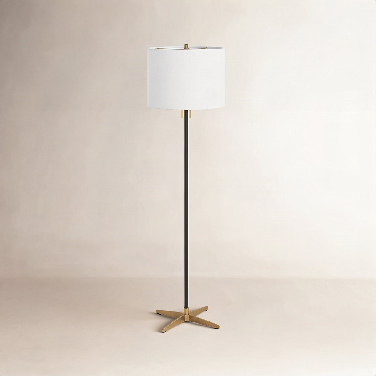 Floor Lamp, 62 in, Black and Gold Metal with White Linen Drum Shade