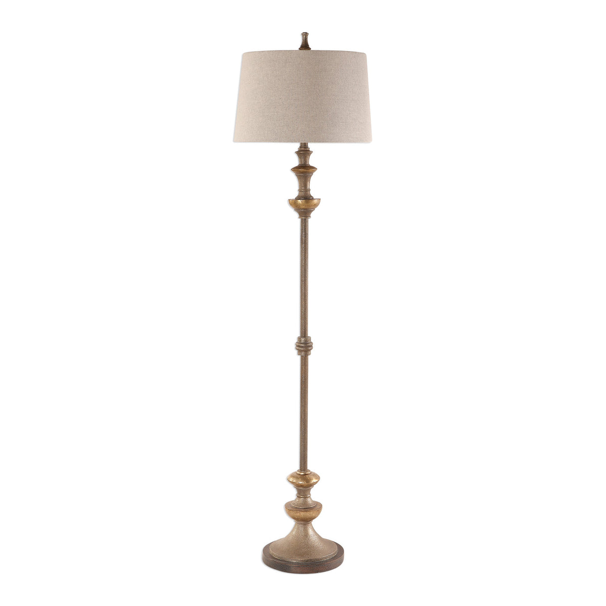 Floor Lamp, 67 in H, Ivory Linen Shade with Distressed Metal Base
