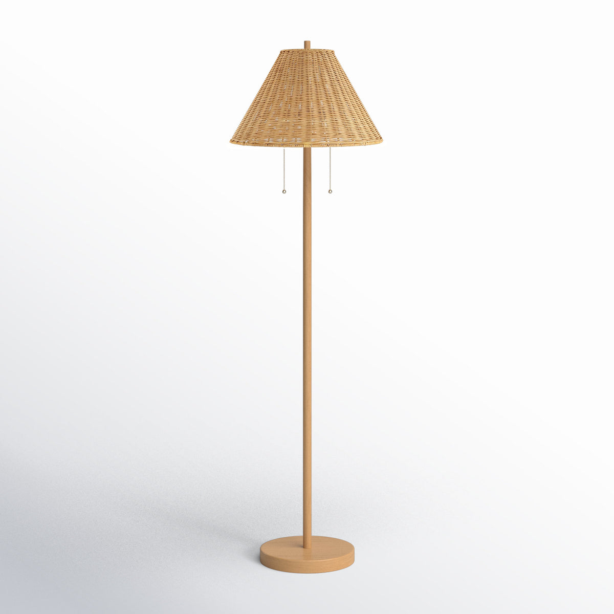 Floor Lamp, Brown Iron with Faux Rattan Shade