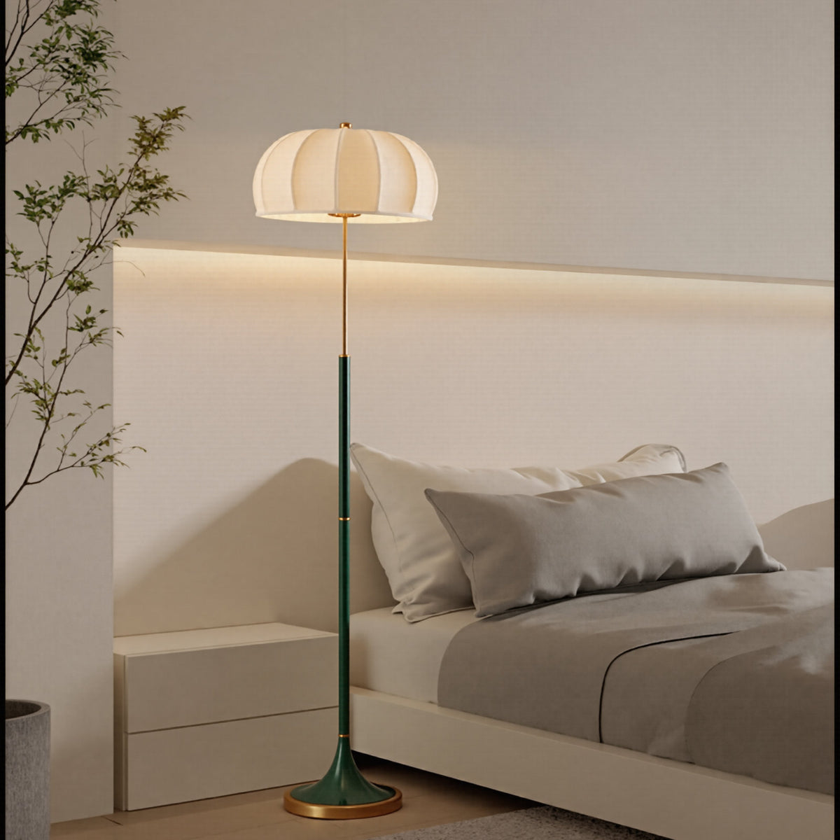 Floor Lamp with White Fabric Dome Shade