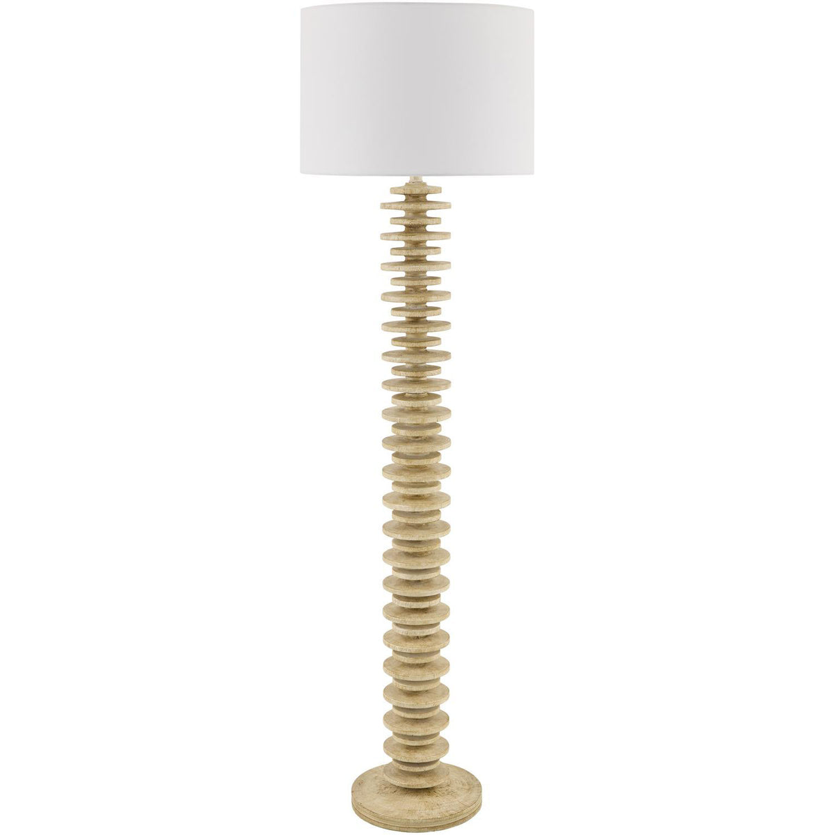 Floor Lamp with White Linen Drum Shade and Iron Base