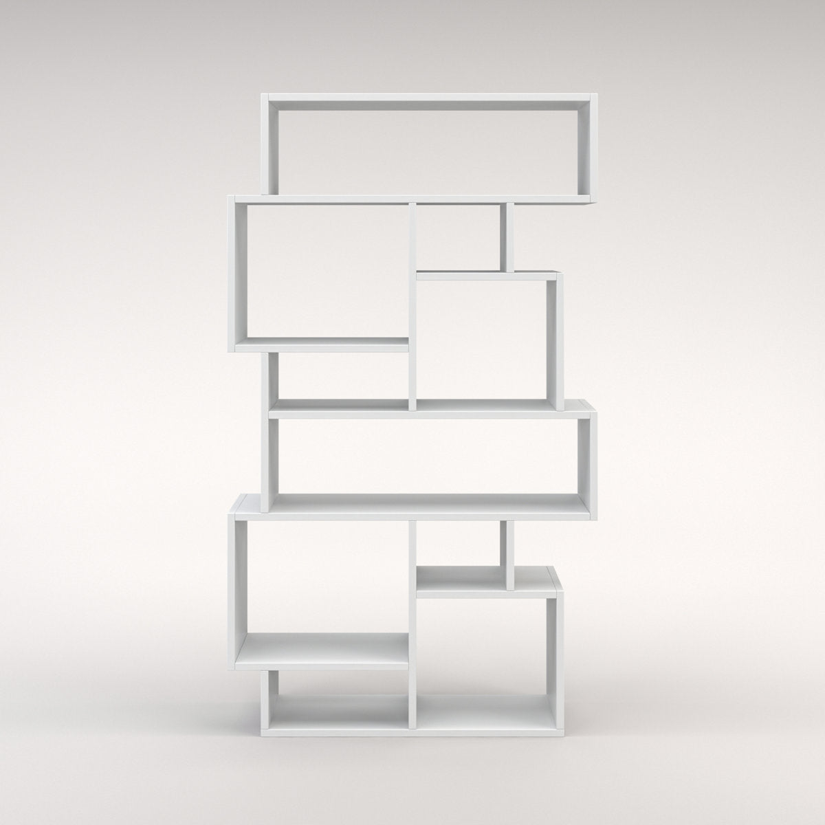 Geometric Bookcase with 8 Shelf Tiers in White Manufactured Wood